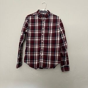 American Eagle Outfitters Red and White Casual Button Down Shirt